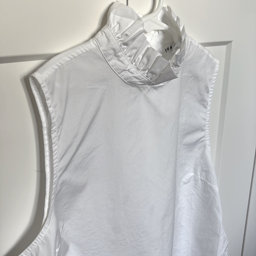 NWT [Frame] High Neck Sleeveless Ruffle Back Button Blouse Top White Women’s S - Picture 5 of 14